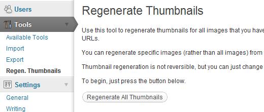 Regenerate Thumbnail Plugin Screen