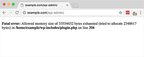 Memory exhausted error displayed on a WordPress site
