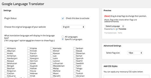Google Language Translator plugin