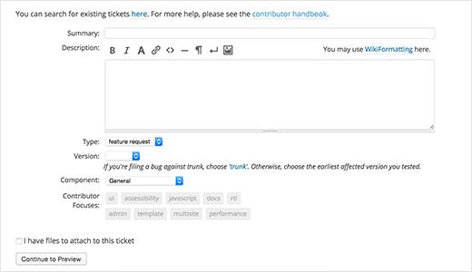 Opening a new ticket for feature suggestion in WordPress