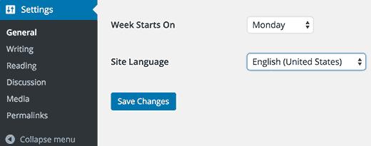 Changing language in WordPress
