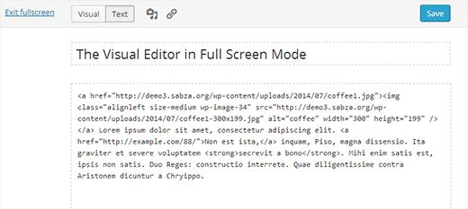 Text editor in full screen mode