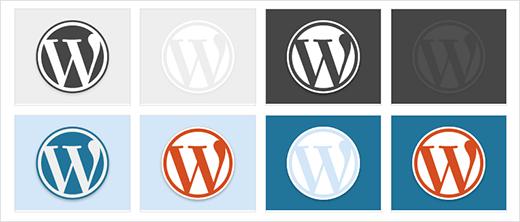 Examples of WordPress color palette used with WordPress logo