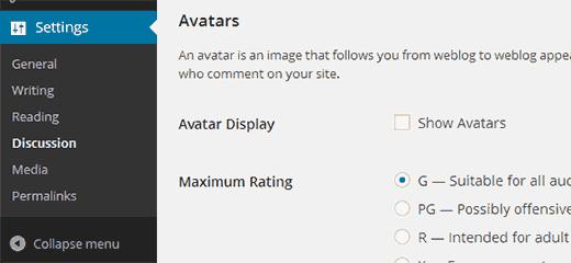 Uncheck Show Avatars to disable gravatar in WordPress