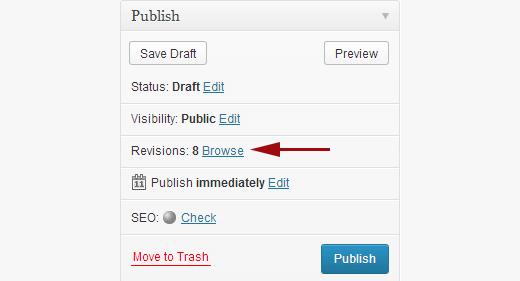 Revisions are displayed in publish meta box on WordPress post edit screen