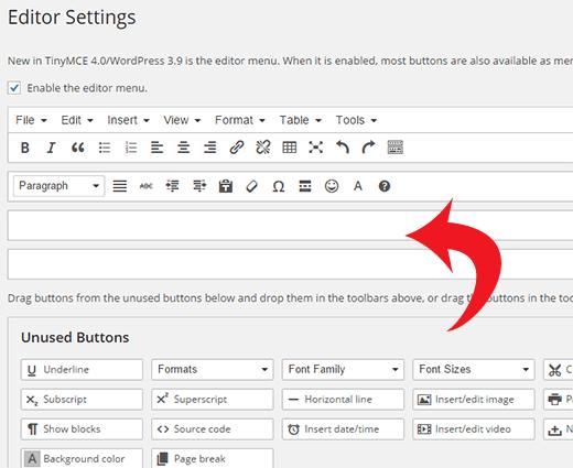 Adding the font size button to TinyMCE Advanced tool bar in WordPress