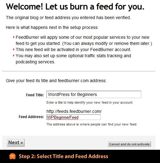 Step 2 - Select Title and Feed Address