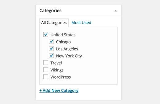 Child and parent categories in WordPress