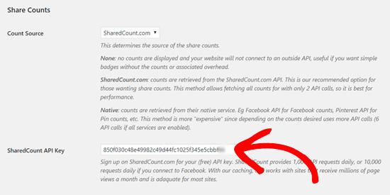 SharedCounts.com API key