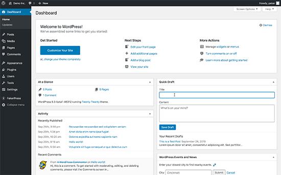 Appearance changes in WordPress dashboard