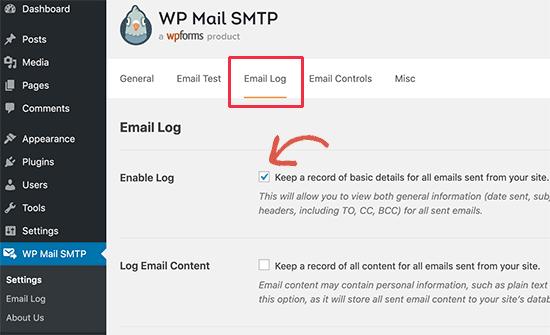 Turn on email logs