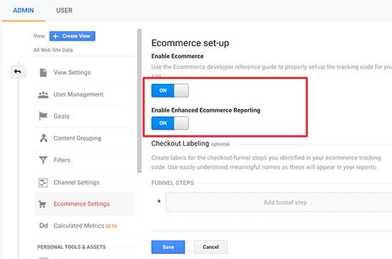 enable eCommerce in Google Analytics