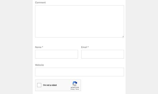 WordPress comment form with reCAPTCHA enabled