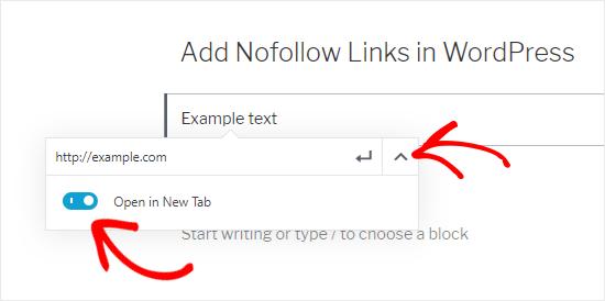 select text to add link in Gutenberg Editor