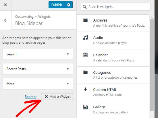 Add Widgets to your site