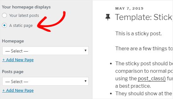 Homepage Settings in theme customizer
