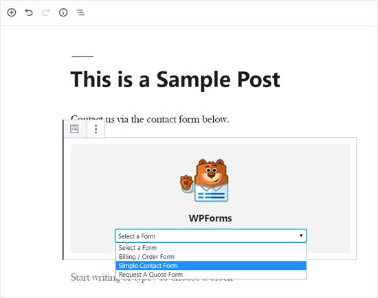 WPForms Block for WordPress Editor
