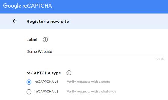Visit Google reCAPTCHA website