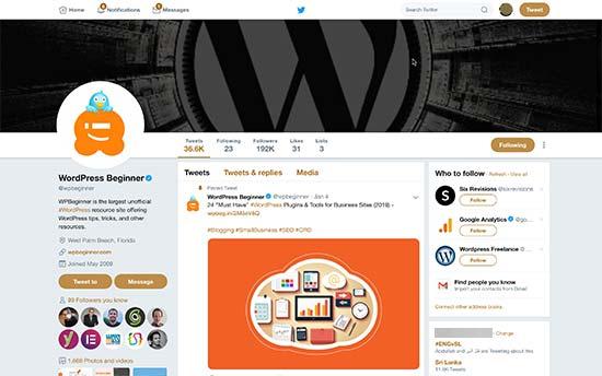 Twitter profile page showing cover photo, profile image, and share image