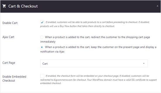 BIgCommerce for WordPress Cart and Checkout Options