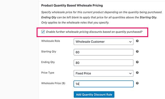 Quantity based pricing
