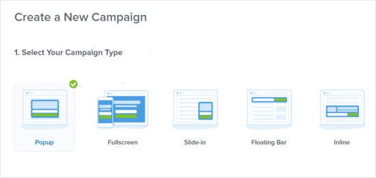 Choose a campaign type for your coupon popup