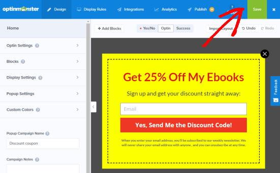 Changing the popup coupon