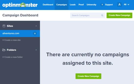 Create a new OptinMonster campaign so you can start making your coupon popup