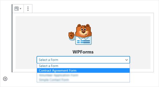 Select your contract agreement form from the drop down menu